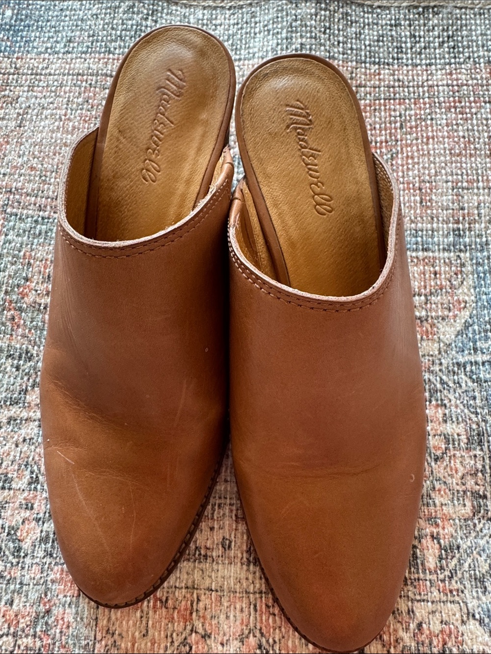 Madewell Brown Leather Block Heel Mule Clogs Slip On Size 8